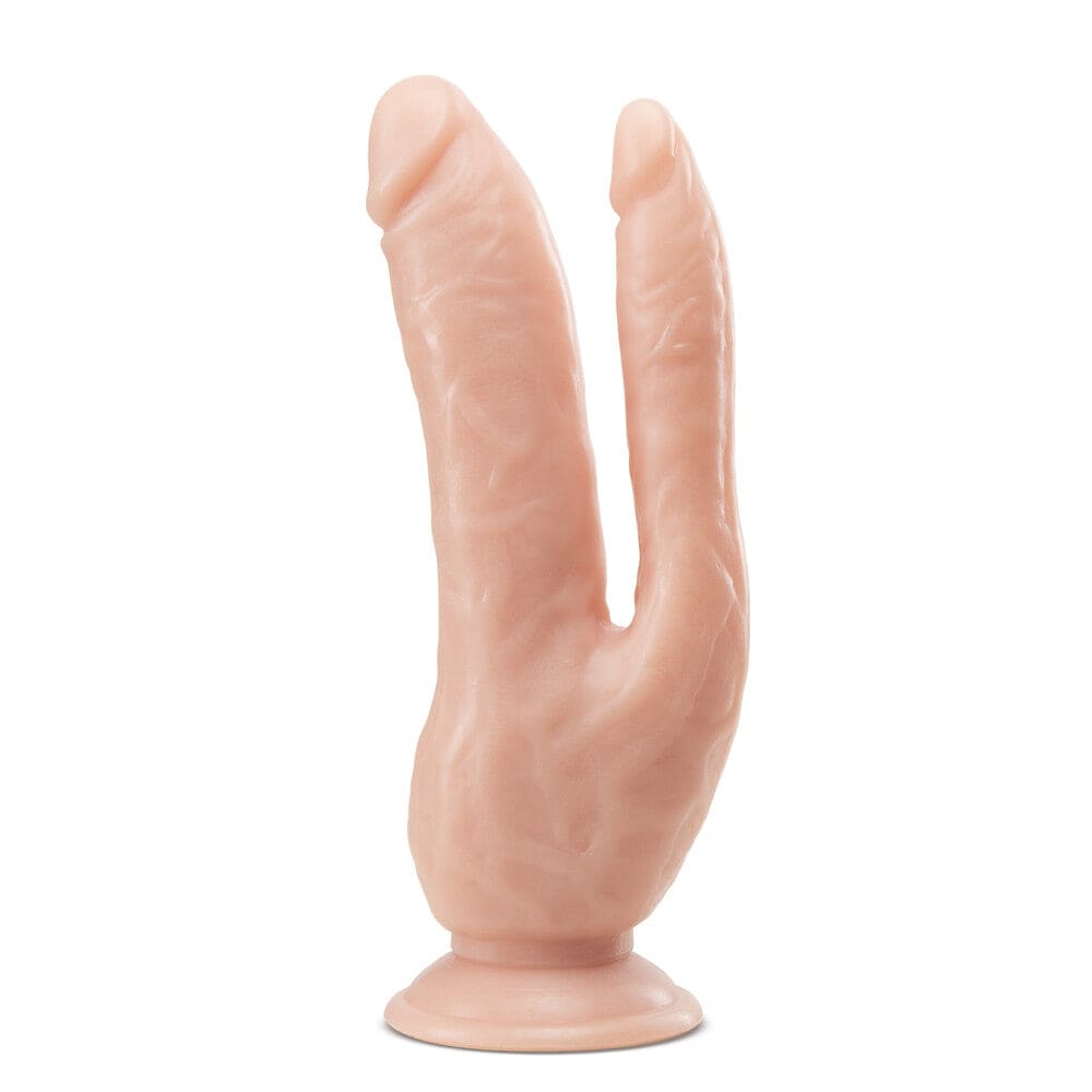 Blush Novelties Dr. Skin Dual 8-inch double-ended dildo with suction cup, showcasing realistic details and flexible design.