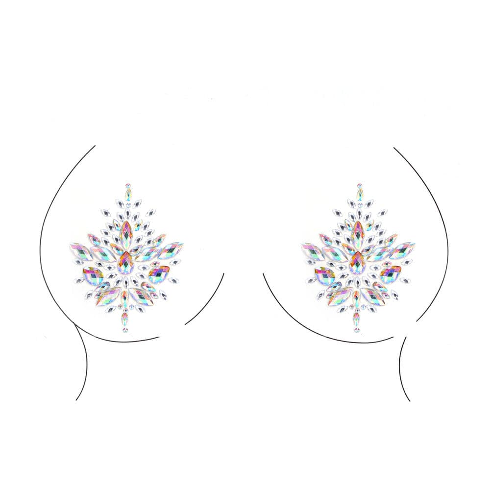 Shots Toys Dazzling Nipple Bling Sticker featuring an opal design with shimmering embellishments for a striking look.