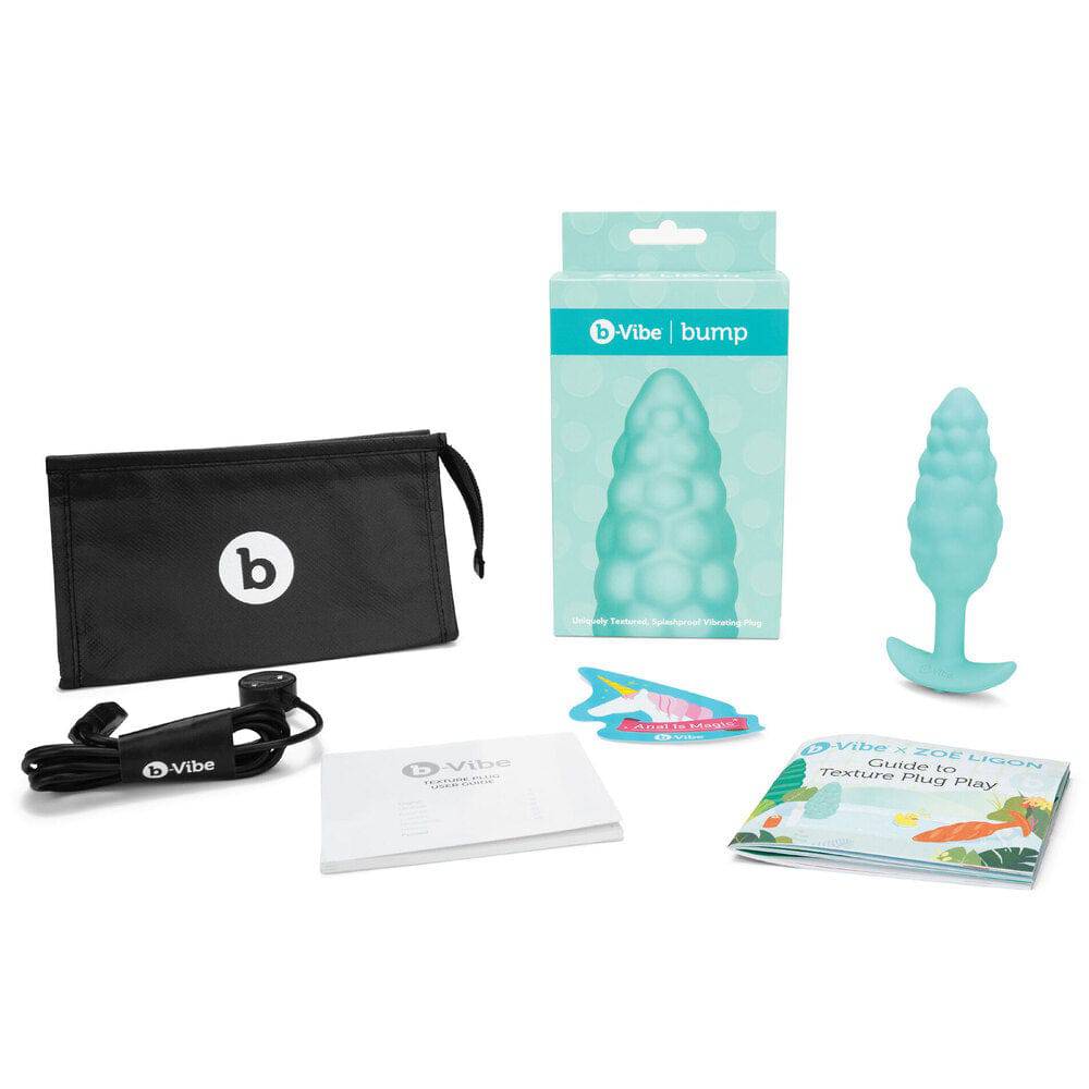 B-Vibe Bump textured butt plug in a soft silicone material, showcasing its unique design and ergonomic shape.