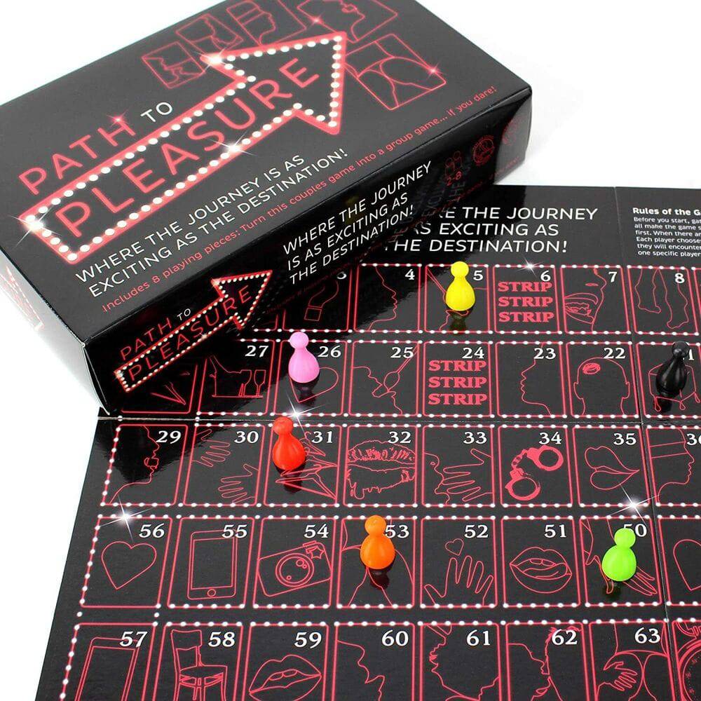 Creative Conceptions Vägen till njutning board game with colorful design and playful components on a wooden table.