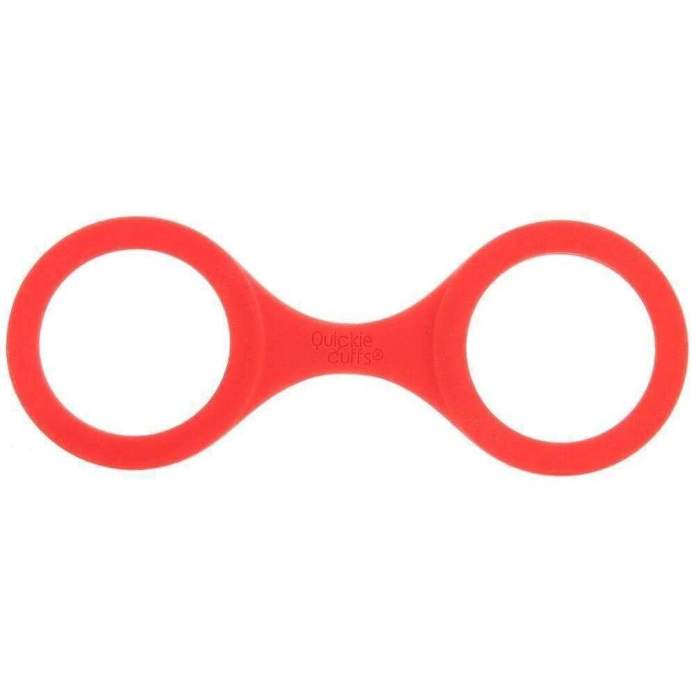 Creative Conceptions red ankle or wrist cuffs on a neutral background, showcasing their soft material and adjustable straps.