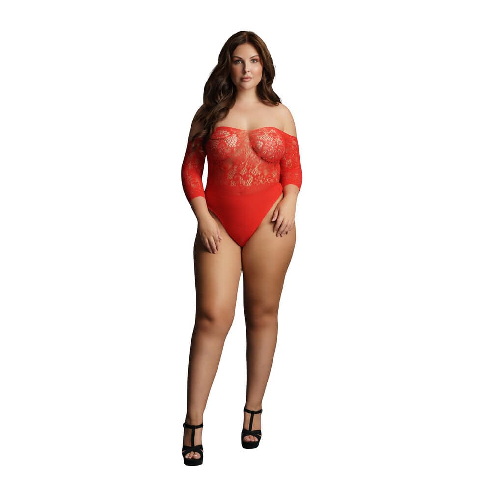 Red crotchless rhinestone teddy by Shots Toys, featuring intricate detailing and a flattering fit for UK sizes 14 to 20.