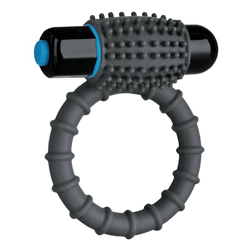 Doc Johnson OptiMale silicone vibrating cock ring, waterproof design, showcasing flexible texture and sleek black finish.
