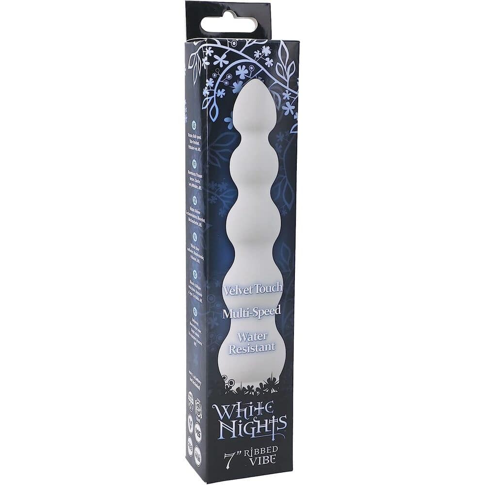 Doc Johnson White Nights 7-inch ribbed anal vibrator with textured surface for enhanced pleasure.