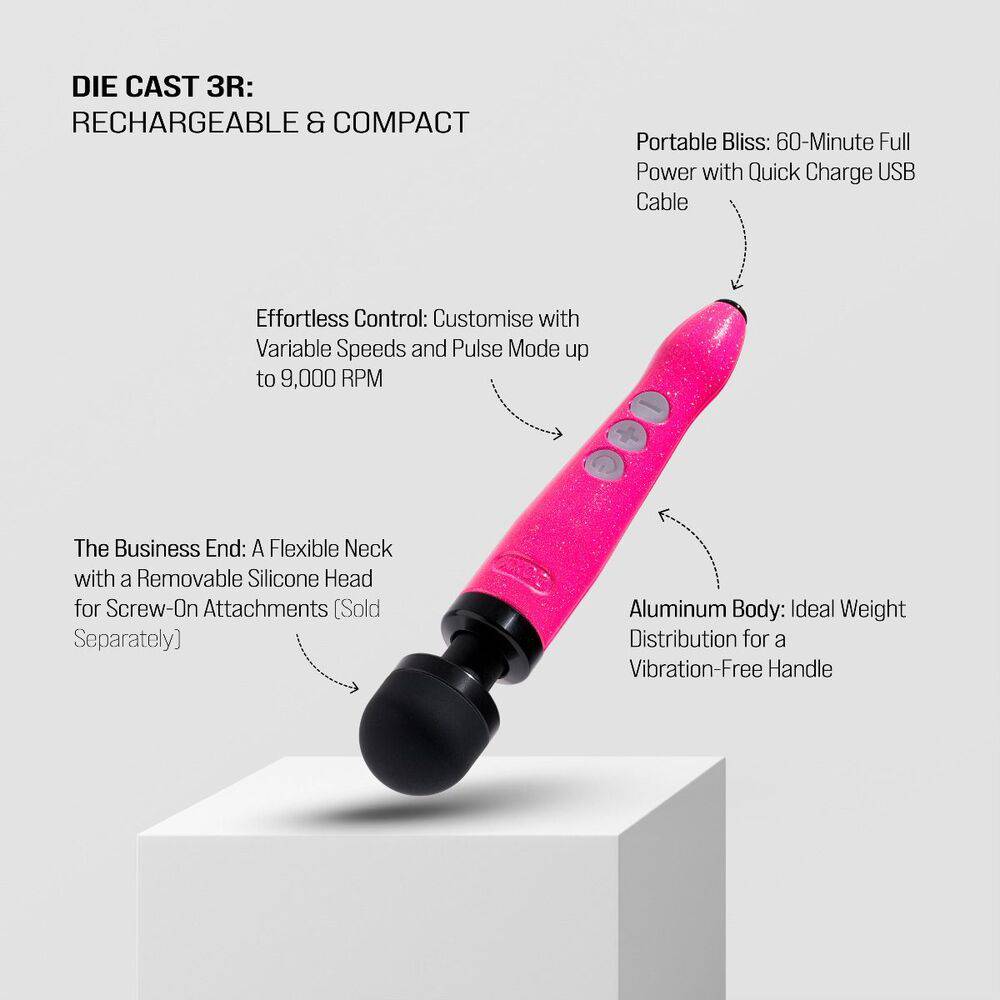 Doxy Wand Massagers hot pink rechargeable magic wand with ergonomic design and textured handle.