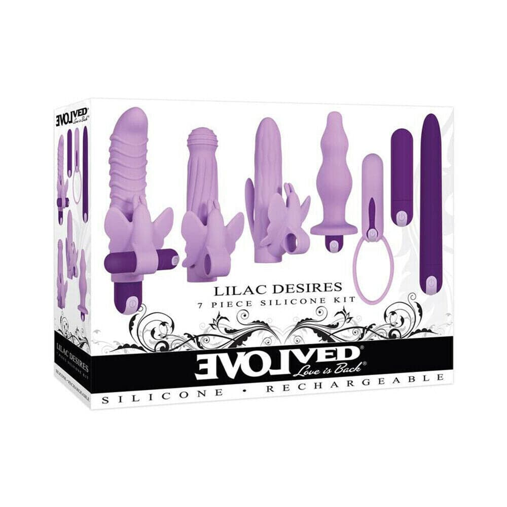 Evolved Lilac Desires silicone rechargeable butterfly kit with a sleek design and vibrant lilac color.