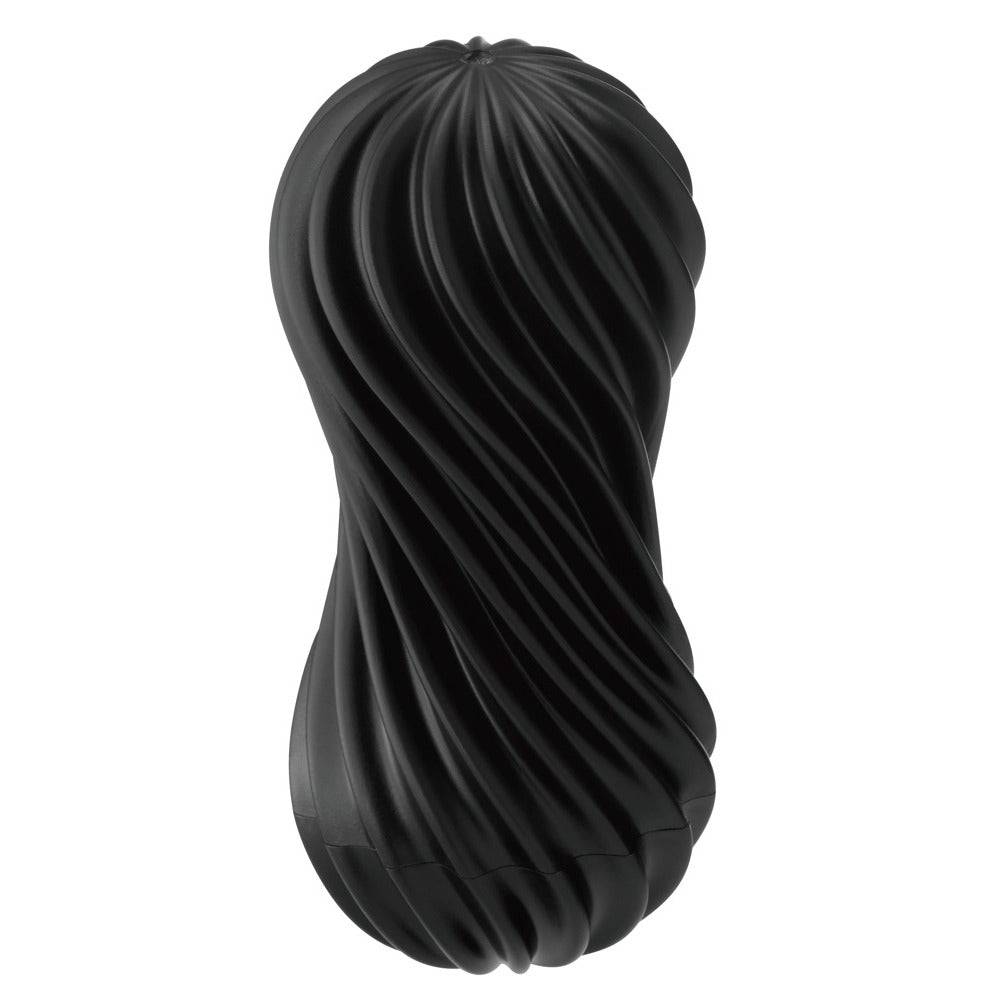 Tenga Flex Rocky Svart Masturbator featuring a sleek black design with textured surface for enhanced pleasure.