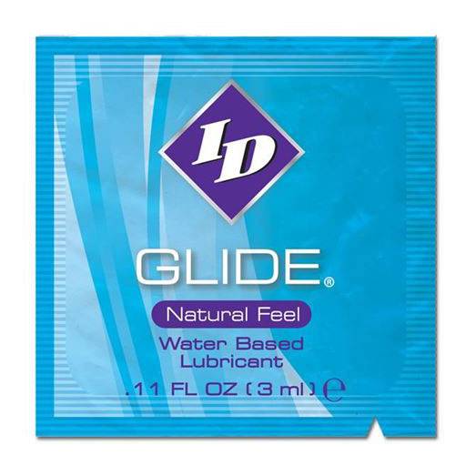 ID Glide personal lubricant 3 ml foil packet by ID Lube, featuring sleek packaging and easy-to-use design.