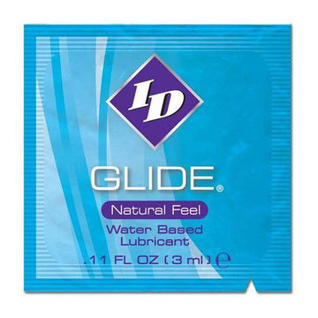 ID Glide personal lubricant 3 ml foil packet by ID Lube, featuring sleek packaging and easy-to-use design.