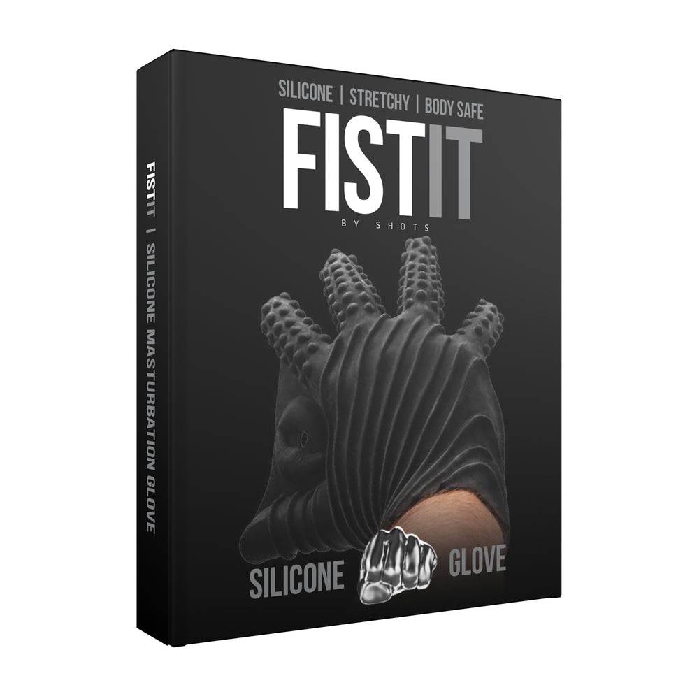 Fist It Svart textured masturbation glove by Shots Toys, featuring a black design with intricate surface details.
