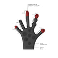 Black silicone stimulation glove by Shots Toys, featuring textured surface for enhanced tactile experience.