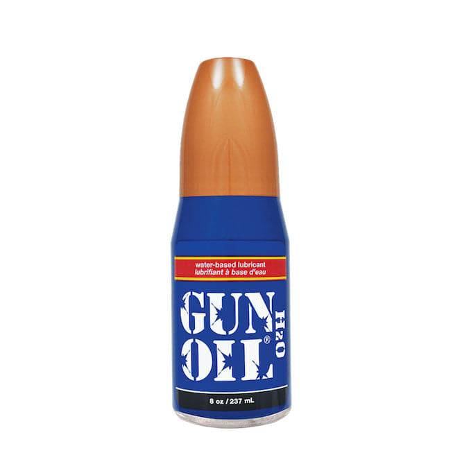 Gun Oil H2O water-based lubricant bottle with sleek design and clear labeling on a neutral background.