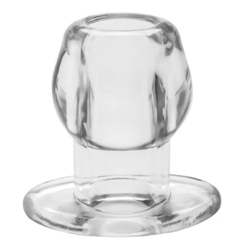 Medium clear tunnel plug by Perfect Fit, showcasing a smooth surface and tapered design for comfortable wear.