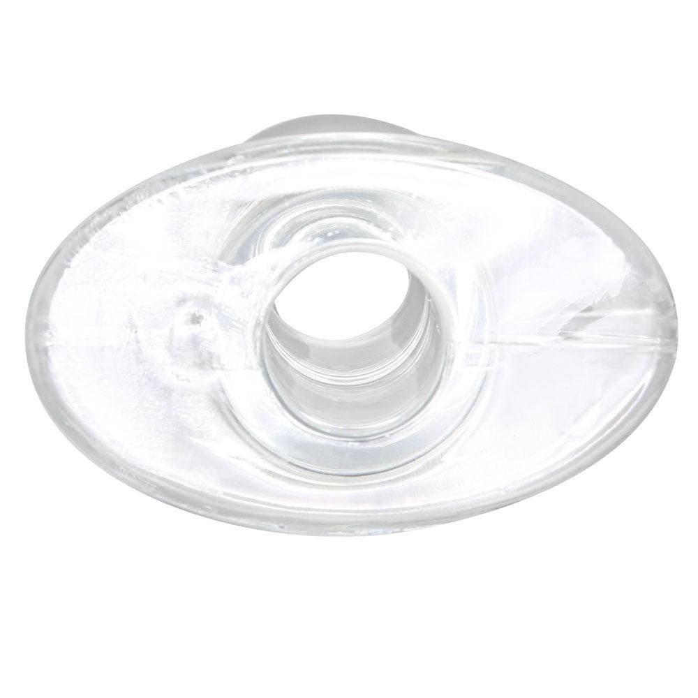 Medium clear tunnel plug by Perfect Fit, showcasing a smooth, transparent design ideal for body jewelry enthusiasts.