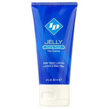 ID Lube Extra Thick 2oz jelly lubricant in a clear bottle with a flip-top cap on a neutral background.