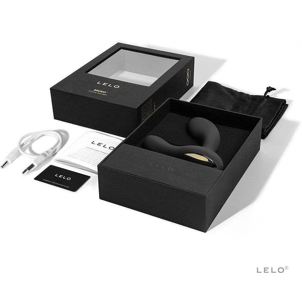 Lelo Bruno prostate massager in sleek black, featuring ergonomic design and textured surface for enhanced stimulation.