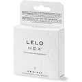 Lelo Hex Original condom 3-pack featuring unique hexagonal design for enhanced sensitivity and strength.