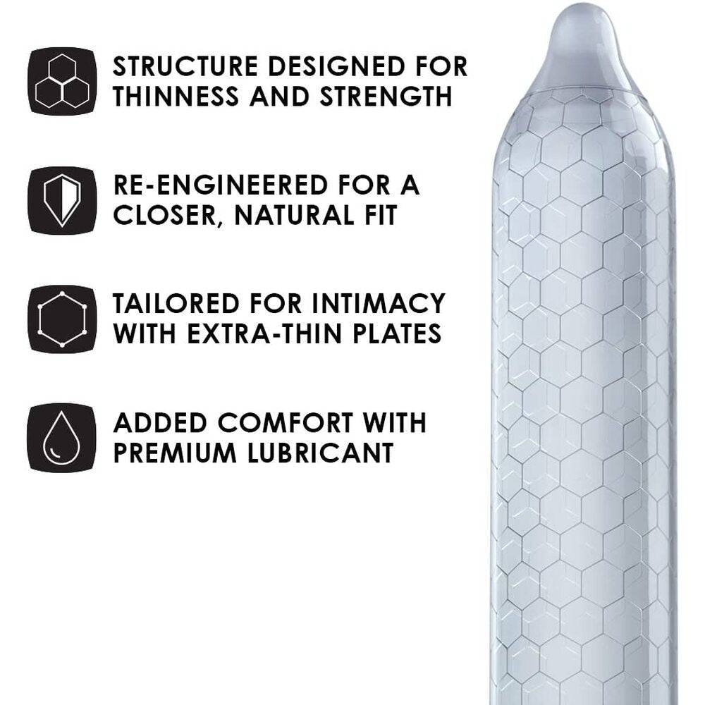 Lelo Hex Original condom 3-pack featuring a unique hexagonal structure for enhanced sensitivity and comfort.