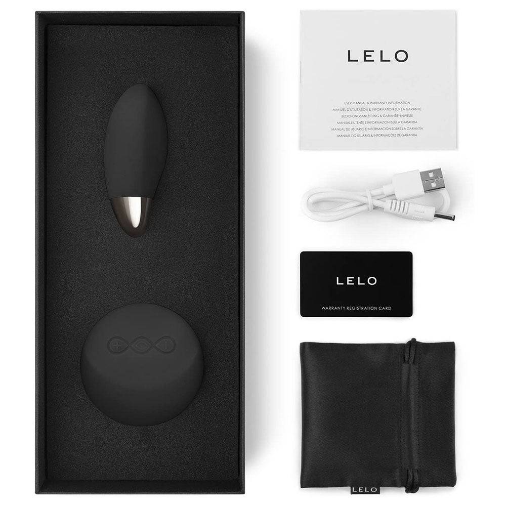 Lelo Lyla 2 vibrating bullet in obsidian black with a sleek design and remote control feature.