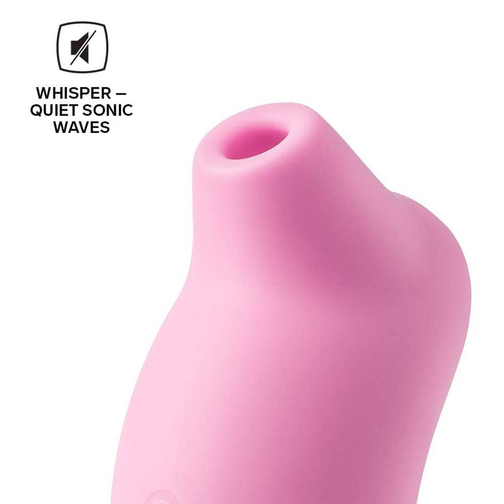 Lelo Sona pink clitoral massager with sleek design and soft silicone texture, perfect for intimate pleasure.