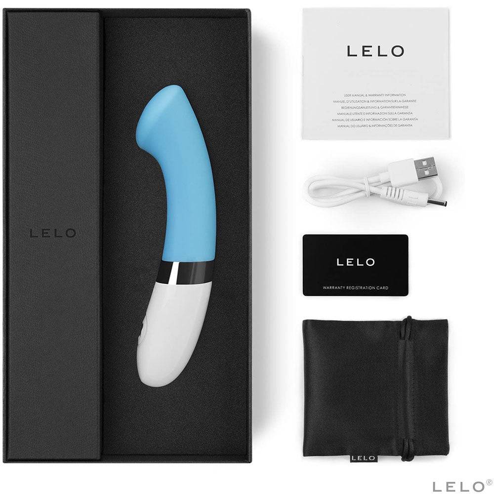 Turquoise Lelo Gigi 2 G-spot vibrator with a sleek design and ergonomic shape for targeted stimulation.