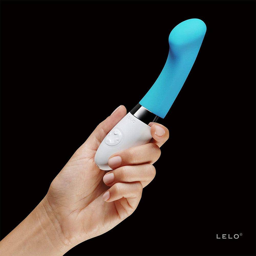 Lelo Gigi 2 turquoise G-spot vibrator with ergonomic design and textured surface for enhanced pleasure.