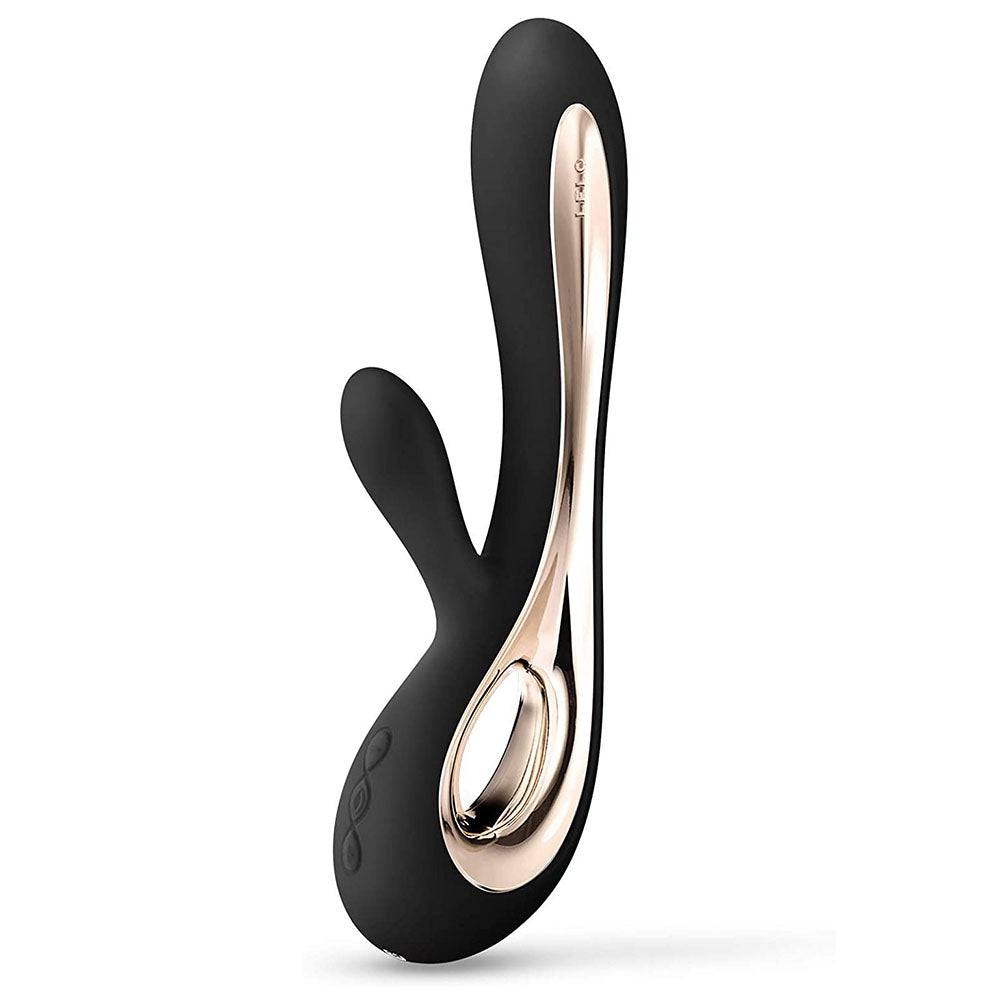 Lelo Soraya 2 dual rabbit vibrator in sleek black, featuring elegant curves and textured design for enhanced pleasure.