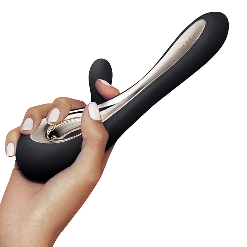 Lelo Soraya 2 dual rabbit vibrator in black with sleek design and ergonomic shape for enhanced pleasure.