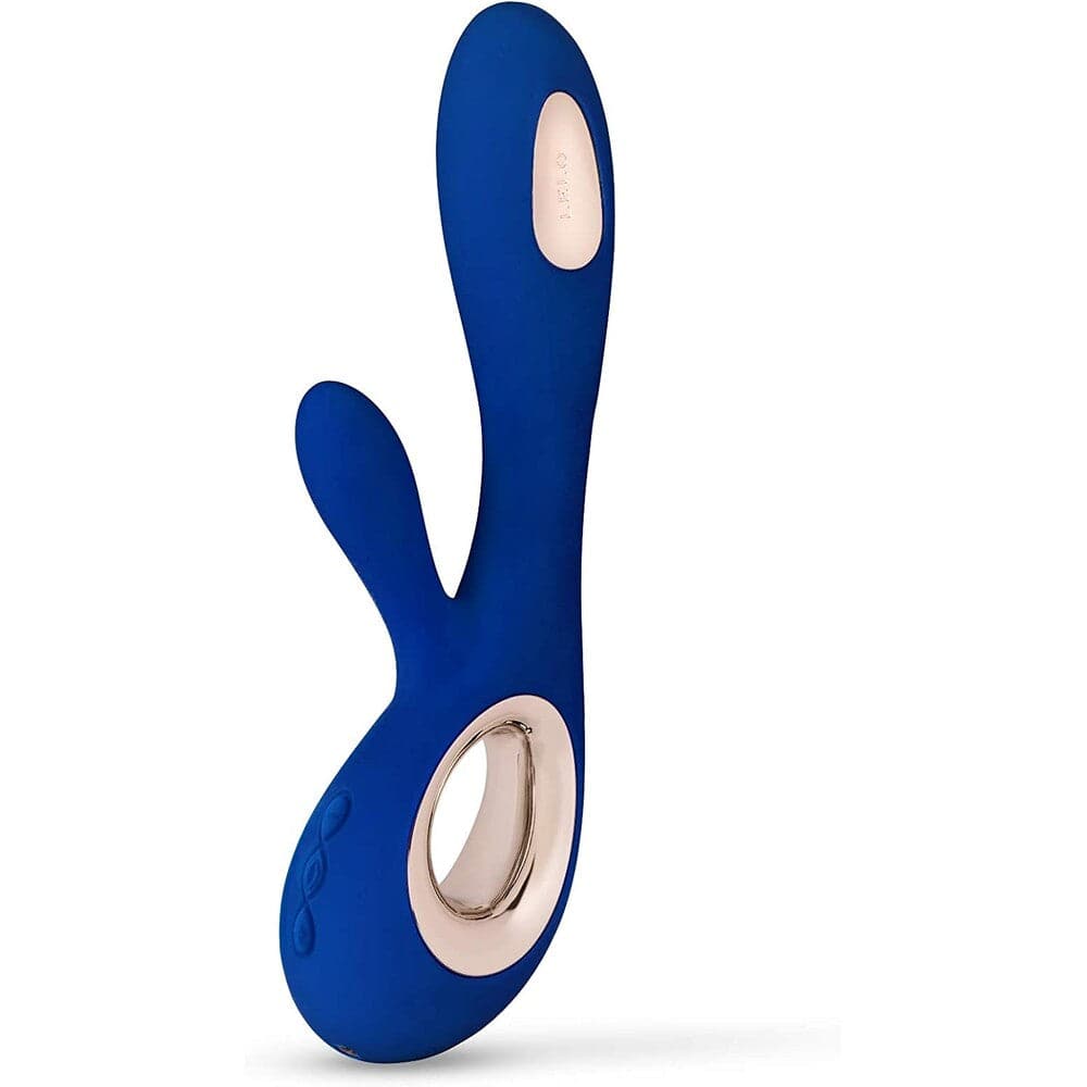 Lelo Soraya Wave dual action vibrator in midnight blue with ergonomic design and elegant curves.