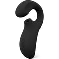 Lelo Enigma dual massager in sleek black design, showcasing its elegant curves and ergonomic shape.