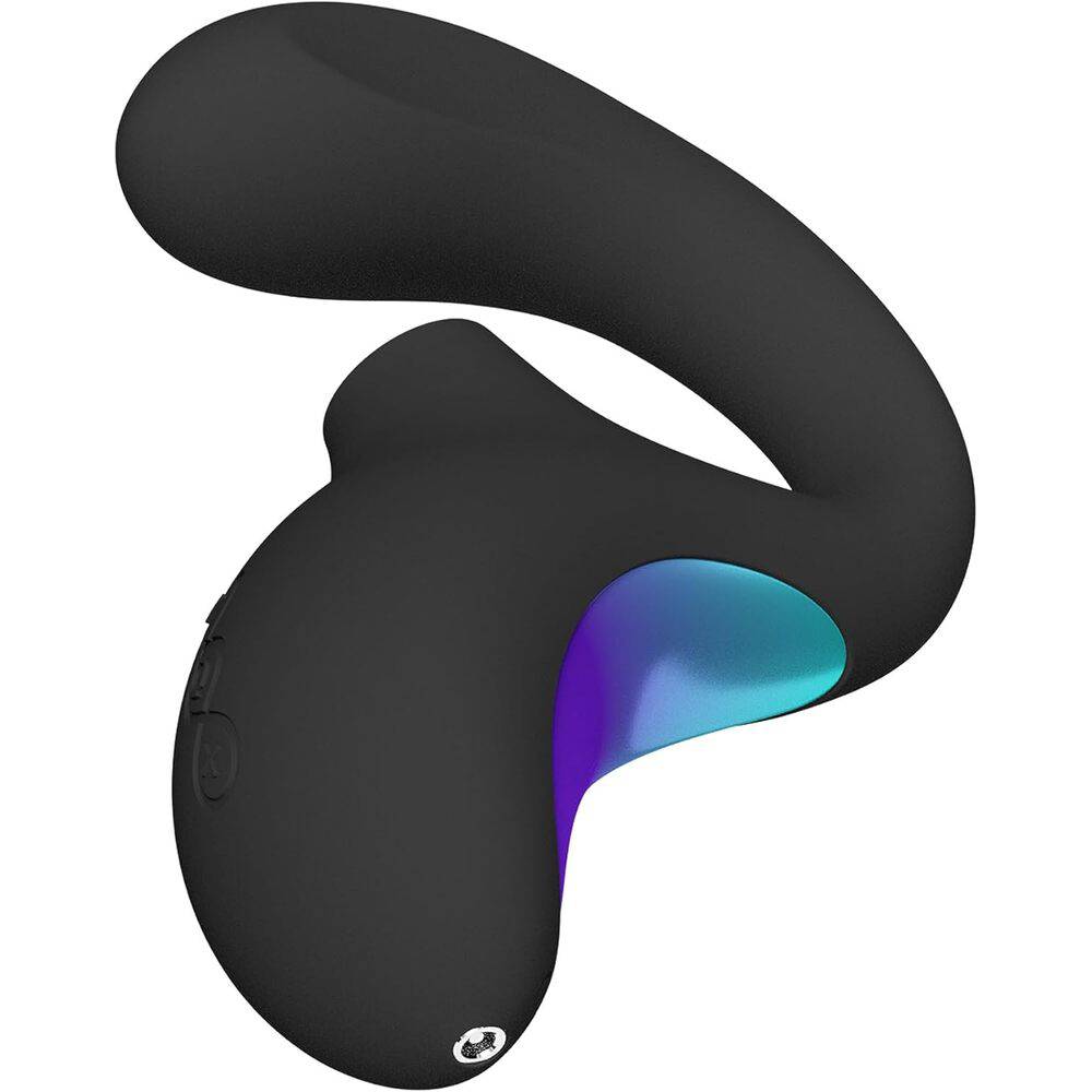 Lelo Enigma double massager in black, featuring sleek design and ergonomic shape for targeted relaxation.