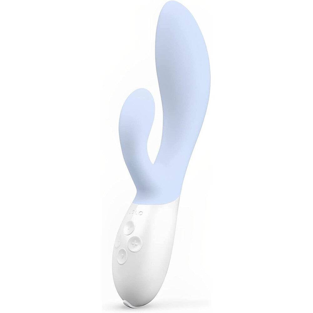 Lelo Ina 3 dual action massager in seafoam color, showcasing its sleek design and ergonomic shape for comfort.