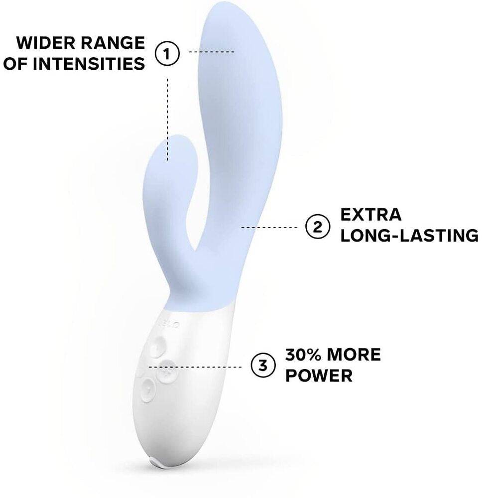 Lelo Ina 3 dual-action massager in seafoam color with a sleek, ergonomic design for pleasure and relaxation.