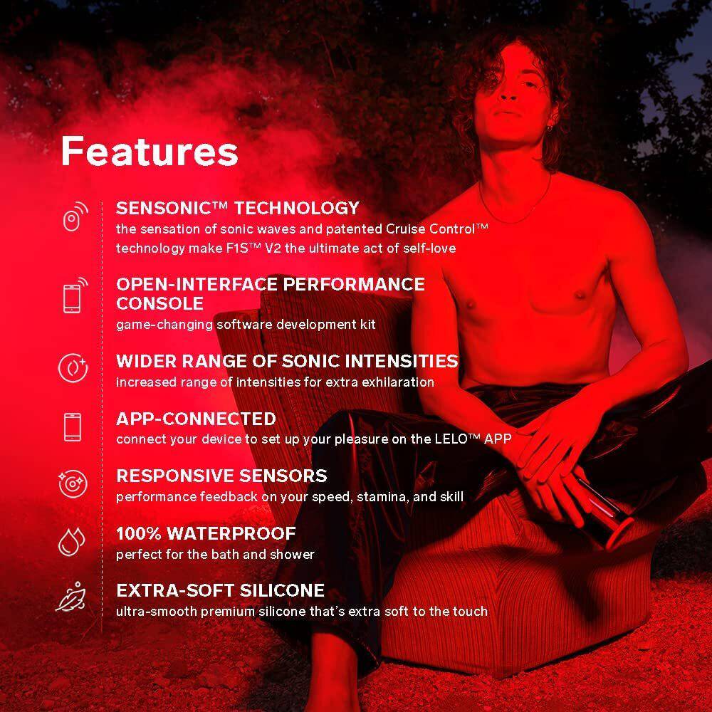 Lelo F1S V2X red masturbator showcasing sleek design and textured surface for enhanced pleasure.