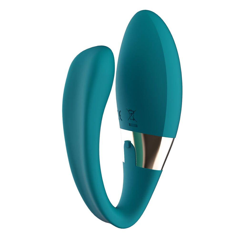 Lelo Tiani Duo massage device for couples in ocean blue, featuring a sleek design and ergonomic shape.