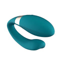 Lelo Tiani Duo massage device for couples in ocean blue, showcasing its sleek design and ergonomic shape.