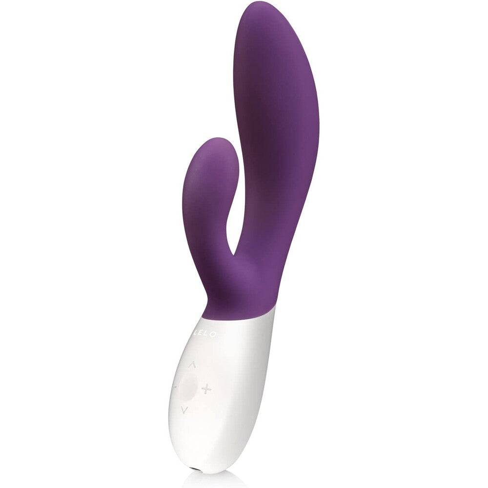 Lelo Ina Wave 2 luxury rechargeable vibrator in plum color, featuring sleek design and dual stimulation tips.
