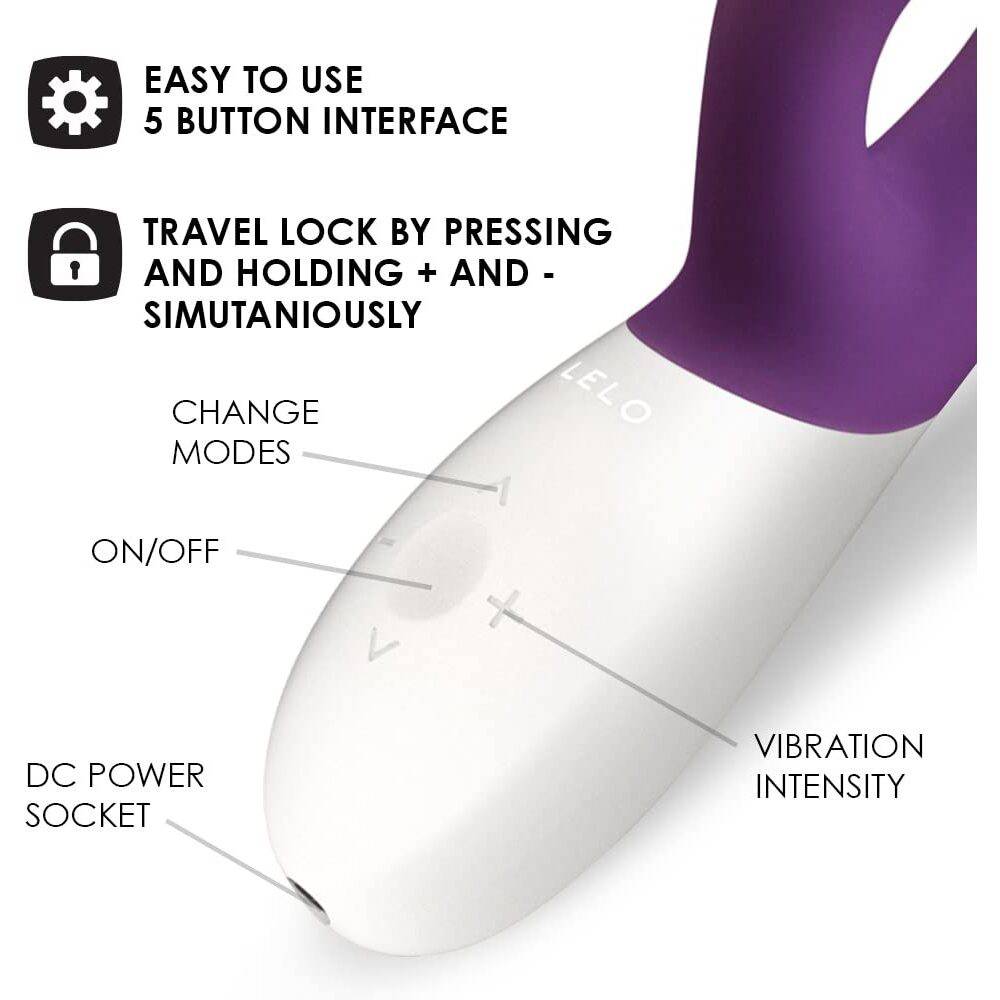 Lelo Ina Wave 2 luxury rechargeable vibrator in plum color, featuring sleek design and dual stimulation tips.