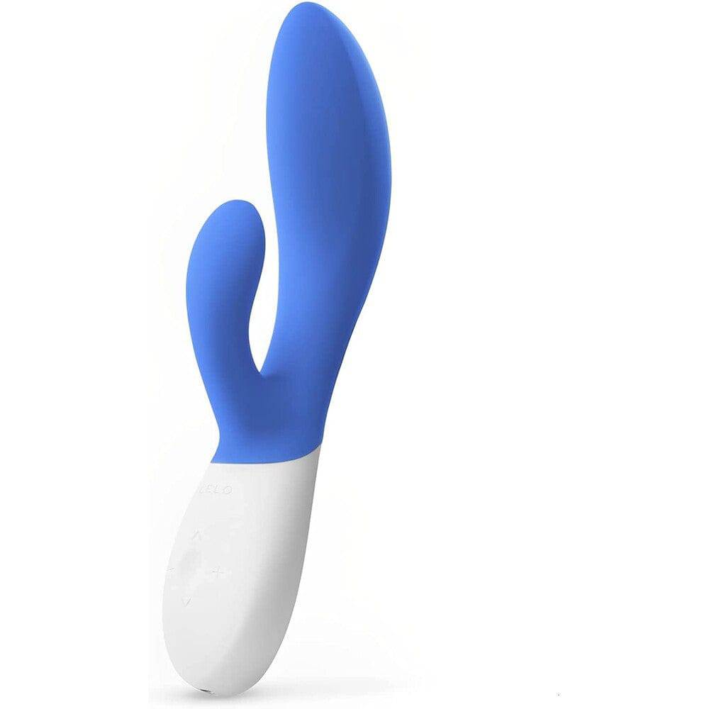Lelo Ina Wave 2 luxury rechargeable vibrator in blue, featuring elegant curves and ergonomic design for pleasure.
