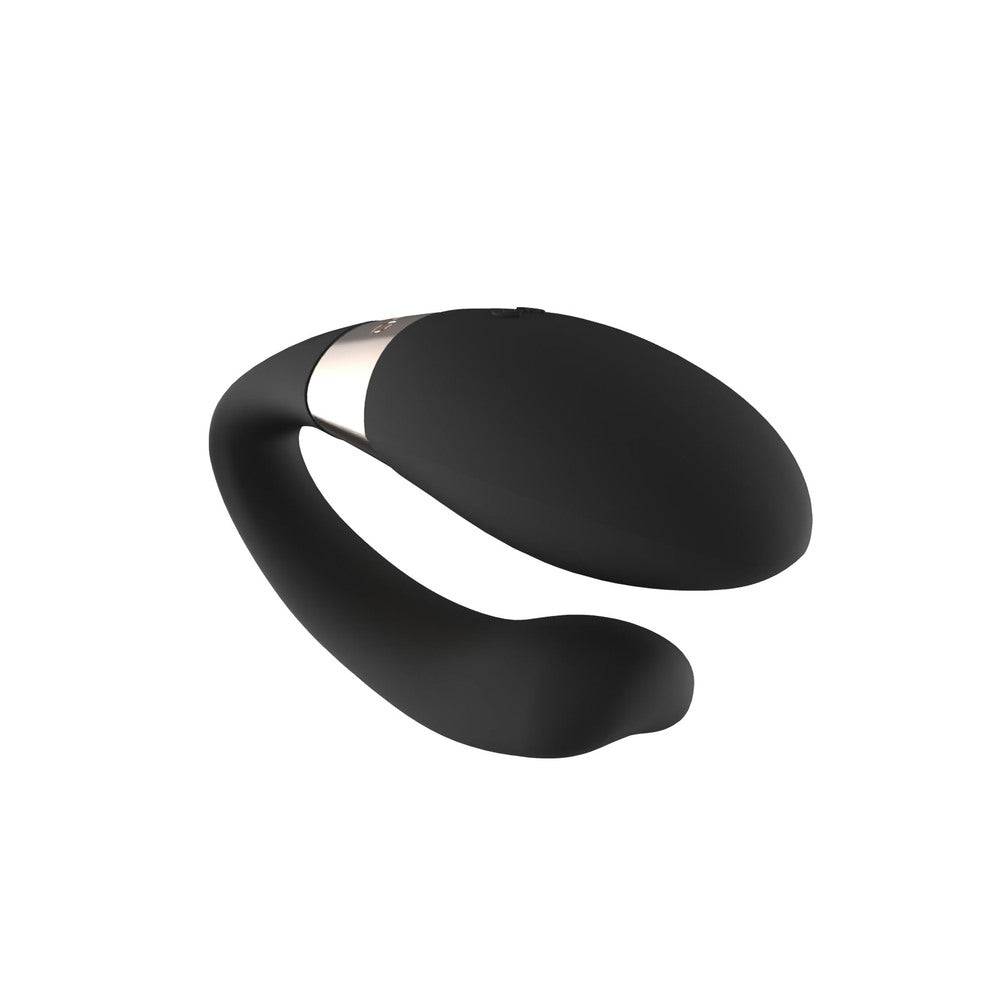 Lelo Tiani Duo Harmony massage device for couples in sleek black design, showcasing its ergonomic shape and luxurious finish.