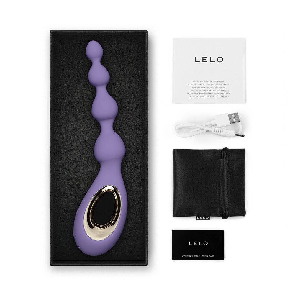Lelo Soraya violet anal beads massager with sleek design and textured surface for enhanced pleasure.