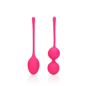 Thumping Kegel Ball Set by Shots Toys featuring two pink silicone balls for pelvic floor strengthening.