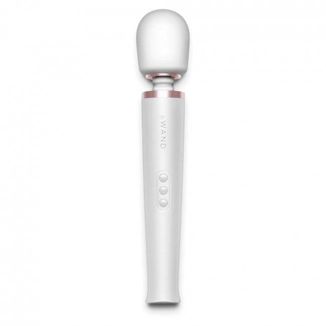 Le Wand rechargeable white massage device with ergonomic design and soft-touch finish.