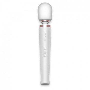 Le Wand rechargeable white massage device with ergonomic design and soft-touch finish.