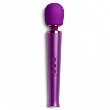 Le Wand Petite rechargeable vibrating massager in dark cherry color with a sleek design and ergonomic handle.