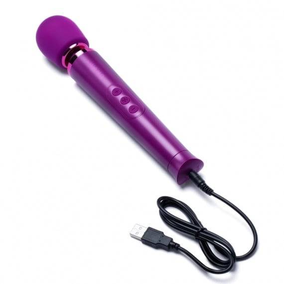 Le Wand Petite rechargeable vibrating massager in dark cherry color with sleek design and ergonomic handle.