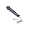 Le Wand Petite rechargeable vibrating massager in navy blue, showcasing its sleek design and ergonomic shape.