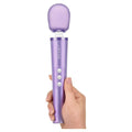 Le Wand Petite rechargeable vibrating massager in vibrant violet color, showcasing its sleek design and ergonomic shape.