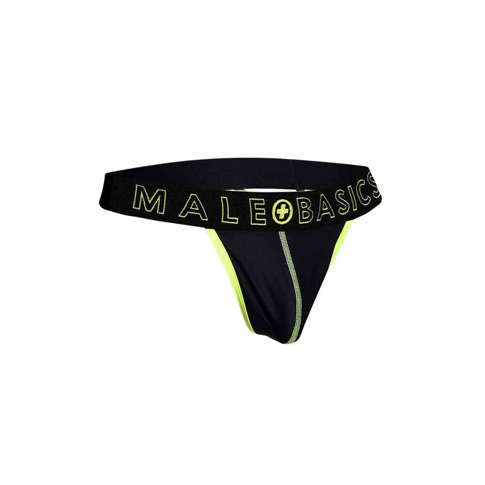 Male Basics neon yellow stringtanga, featuring a sleek design and soft fabric for comfort and style.