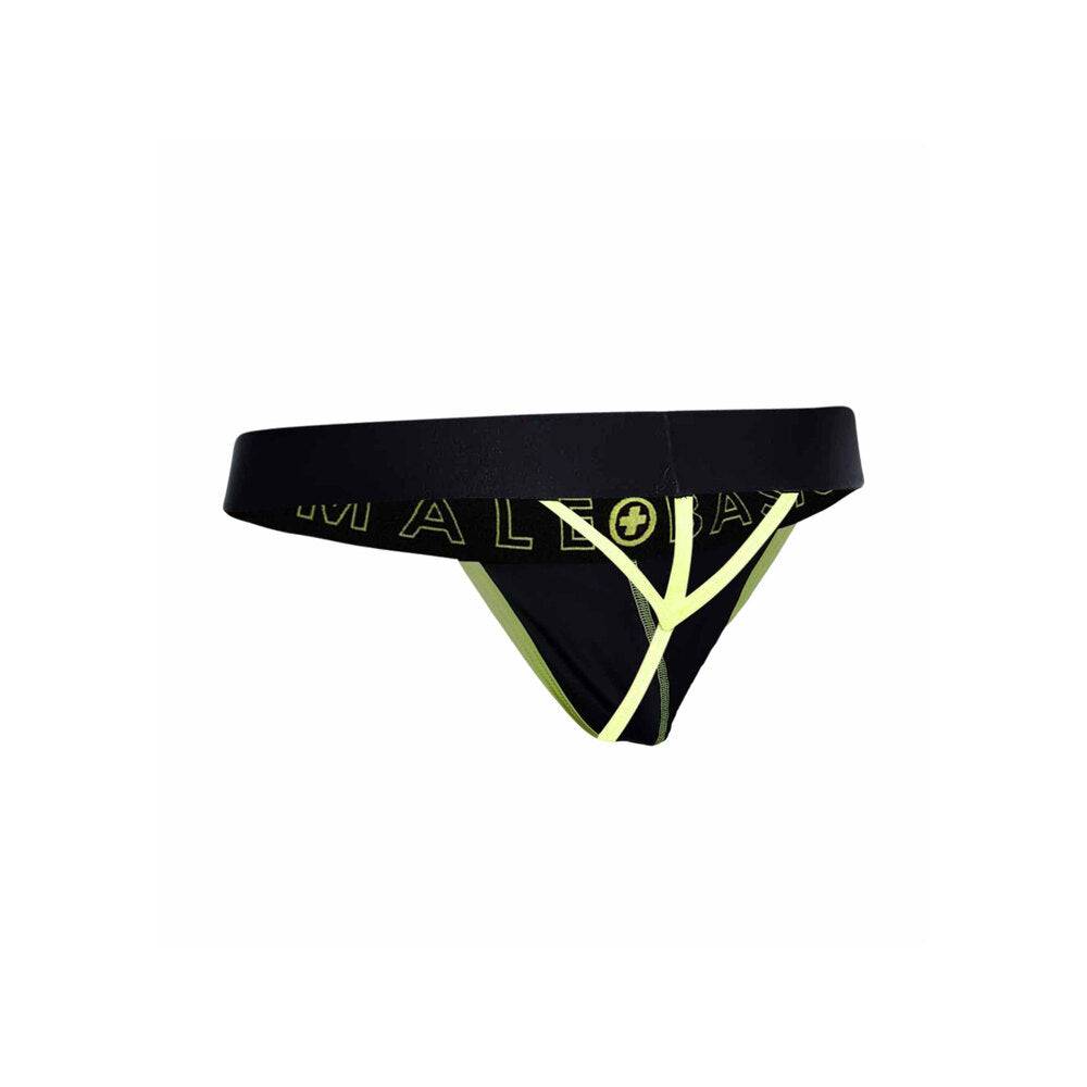 Male Basics neon yellow Stringtanga underwear displayed on a white background, showcasing its sleek design and vibrant color.